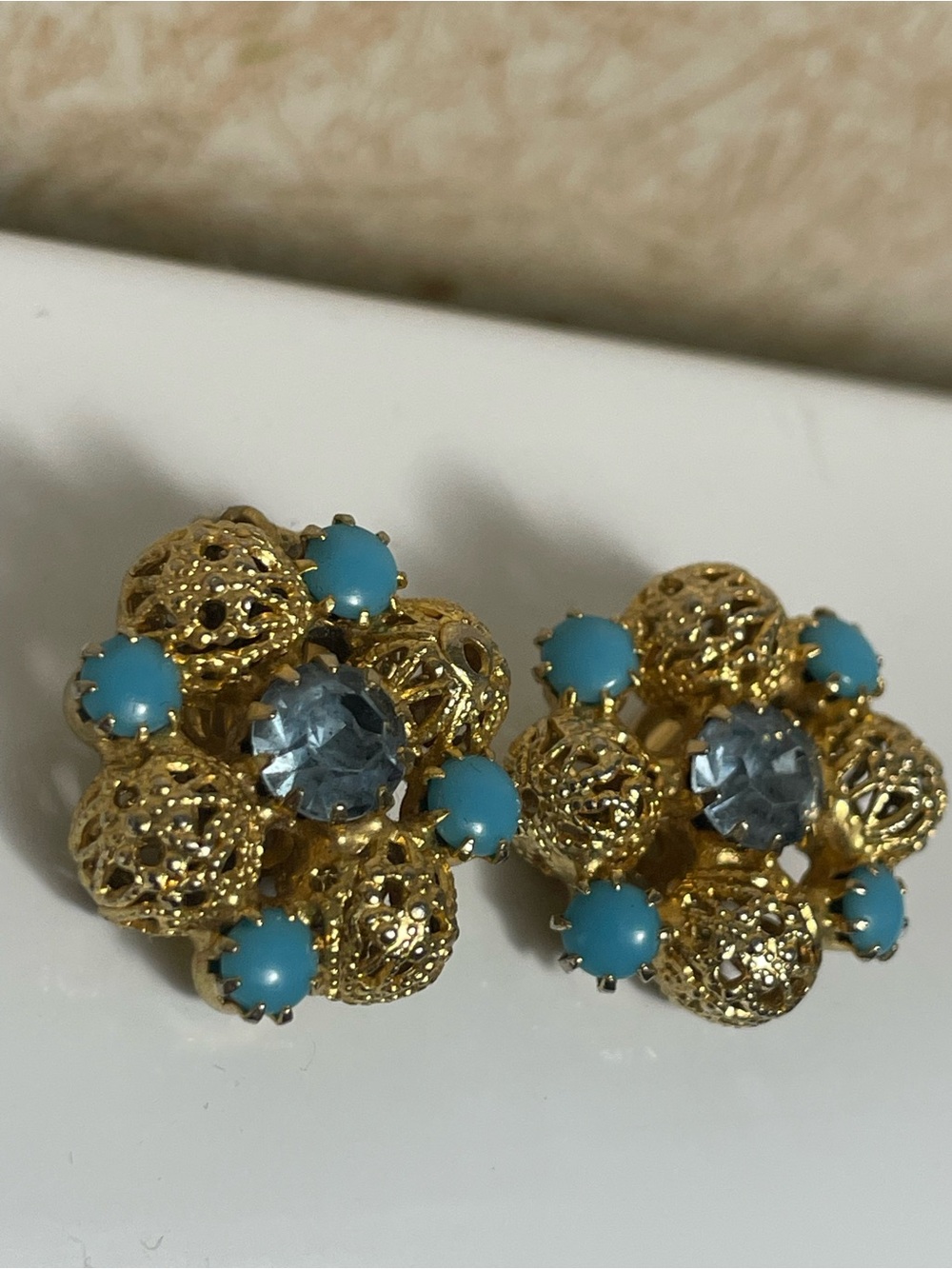 Vtg JULIANA Cluster Earrings with Blue Stones
